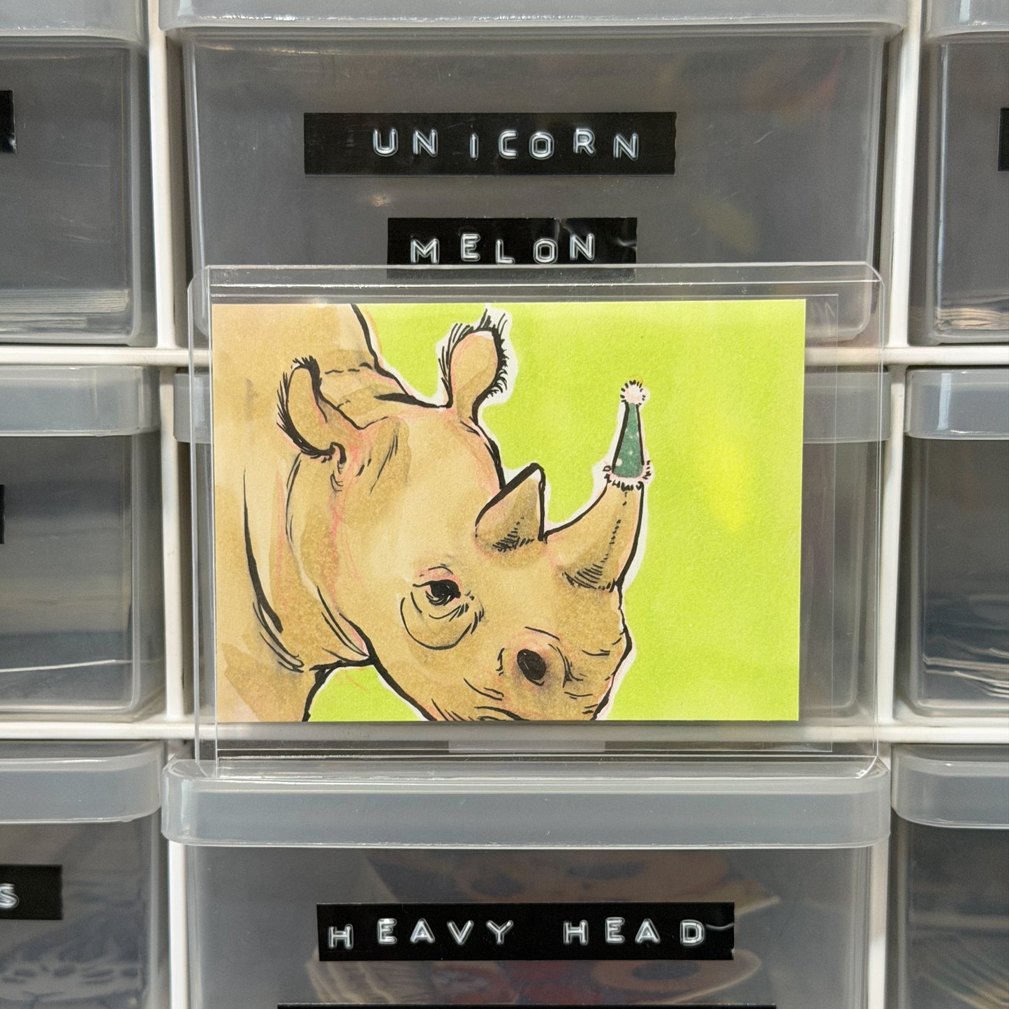 Birthday Rhino ACEO Original Artwork