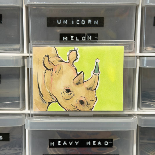 Birthday Rhino ACEO Original Artwork