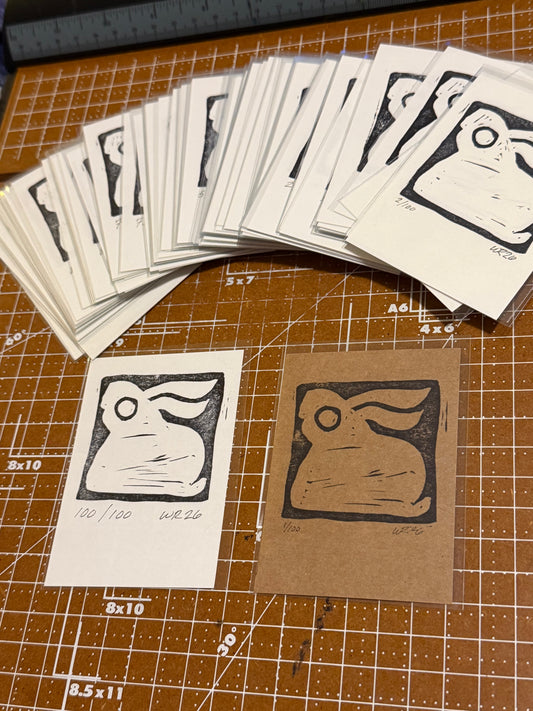 Block Bunny Lino ACEO