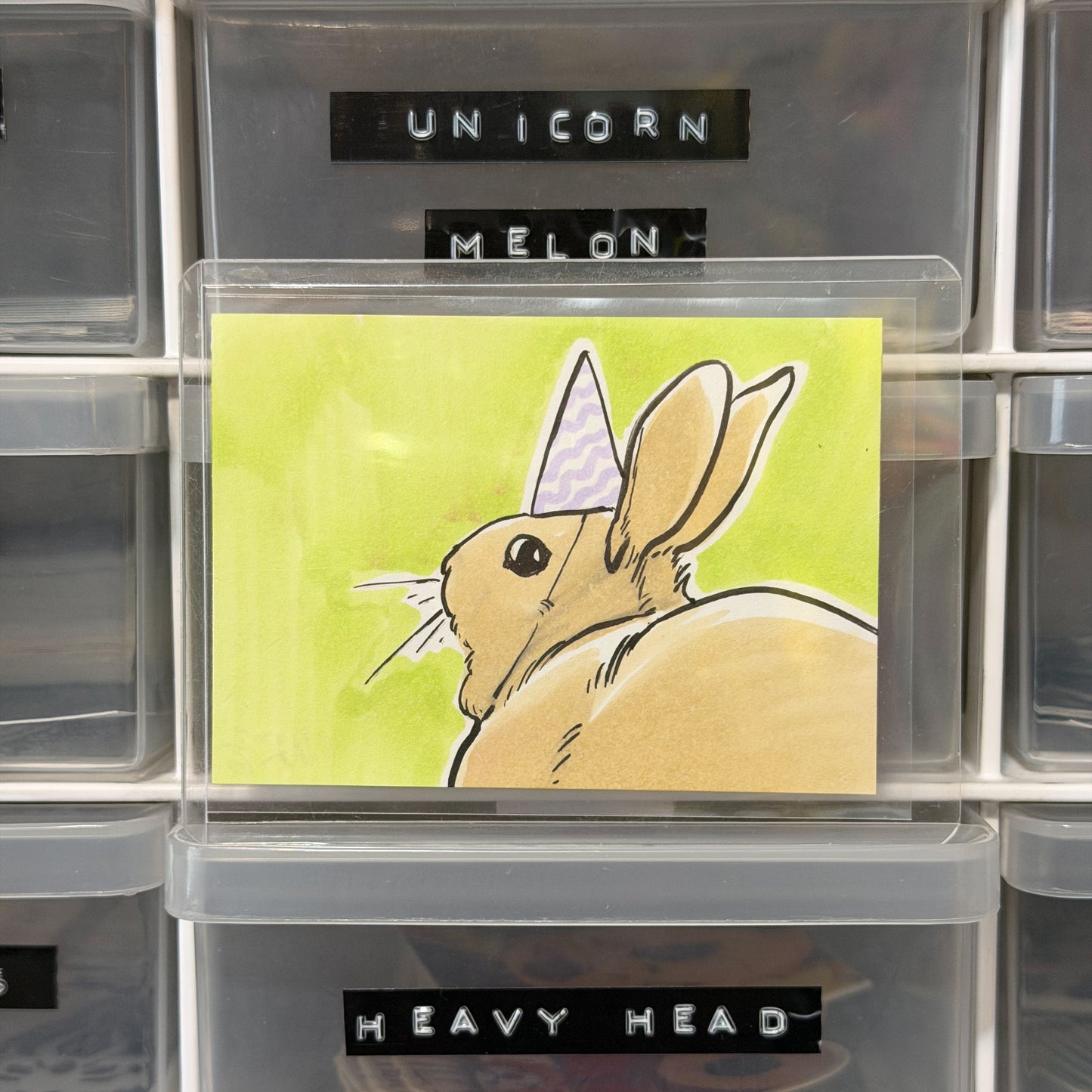 Birthday Rabbit ACEO Original Artwork