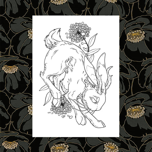 Floral Jackalope Art Print