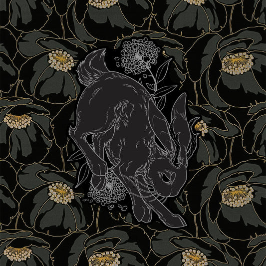 Black Floral Jackalope Sticker