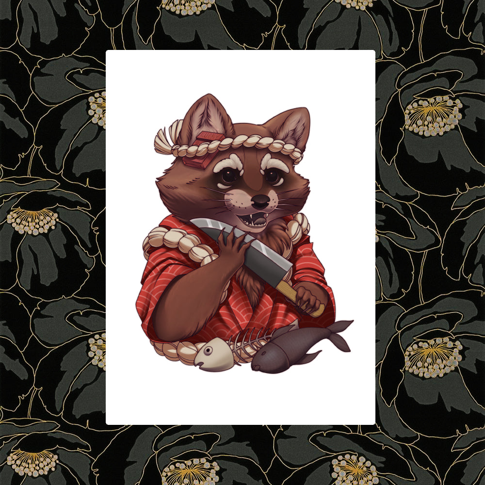 Racoon Sushi Chef Art Print