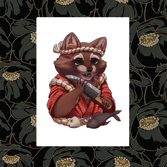 Racoon Sushi Chef Art Print